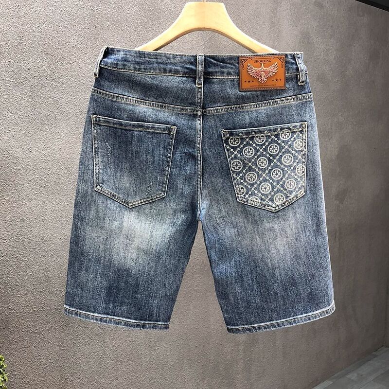 Light Luxury High-End Denim Shorts Men's Summer Thin Five-Point Pants 2025 Summer New Men's Handsome Straight Pants Light Luxury High-End Denim Shorts Men's Summer Thin Five-Point Pants 2025 Summer New Men's Handsome Straight Pants