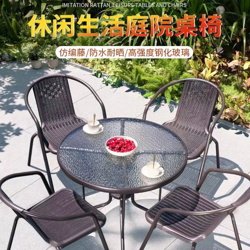 Creative Leisure Brown Tempered Glass Table Villa Transparent Glass Dining Table European Iron Round Dining Table Manufacturer Wholesale