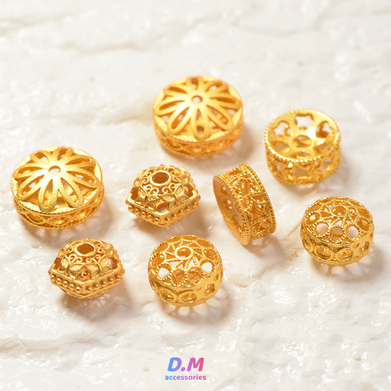 S925 Sterling Silver Gold-Plated Cut Out Filigree Inlaid Abacus Beads Wheel Beads Spacer Beads Spacer Loose Bead Bracelet DIY Accessories