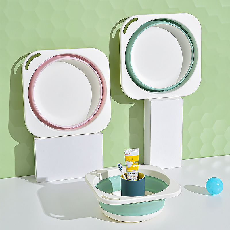 便攜式旅遊摺疊盆戶外洗臉洗腳足浴塑料盆家用臉盆瀝水籃