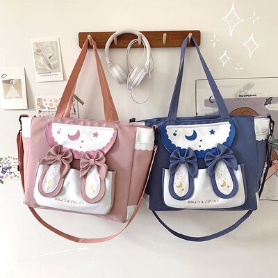 ins solar system Canvas bag Lolita Messenger Rabbit Ears student schoolbag Sen family capacity The single shoulder bag