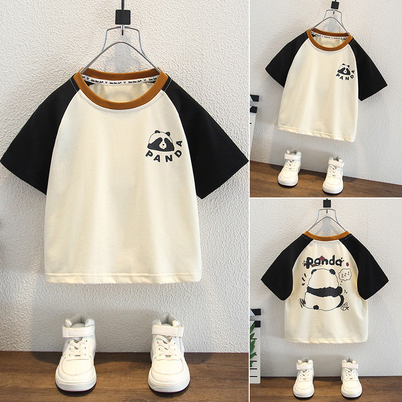 7984 Camiseta de panda para niños delgada 2025 verano nuevo estilo para niños y niñas top estilo occidental bebé color de manga corta T mujer