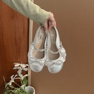 Retro pequeño ballet rojo encaje Baotou medias pantuflas zapatos de mujer ropa exterior 2025 primavera y verano zapatos Mary Jane