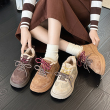 2024冬季新款运动休闲板鞋女羊羔毛阿甘鞋加绒厚底德训鞋保暖棉鞋