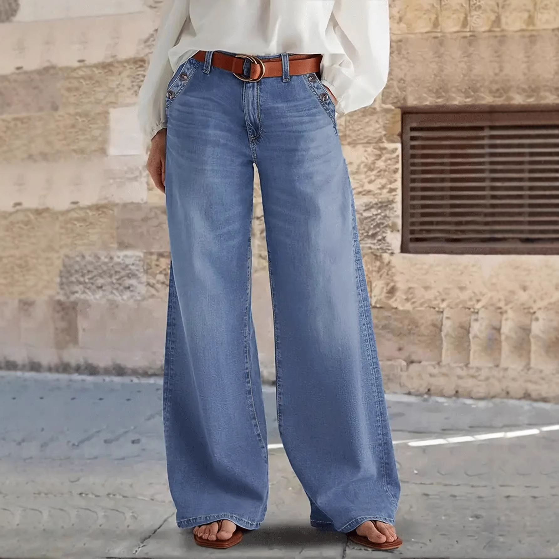 Women's Retro Wide Leg Denim Pants – High-Waisted Loose Fit Casual Jeans For A Vintage Chic Look_voghion.com