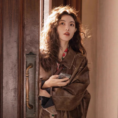 棕色皮衣女外套春秋季2025新款pu皮夹克美式复古酷飒风钟楚曦同款
