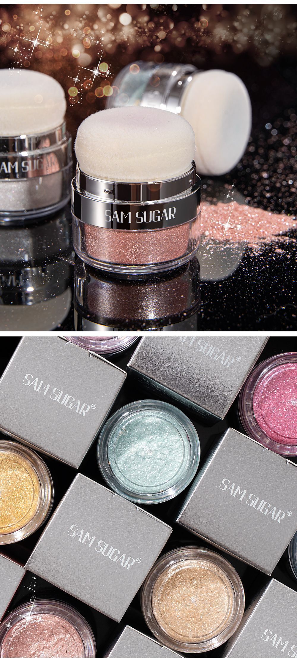 SAM SUGAR Cushion Highlighter Glitter Multi-functional Three-dimensional Contouring and Brightening Pearlescent Eyeshadow Body Pat Powder undefined