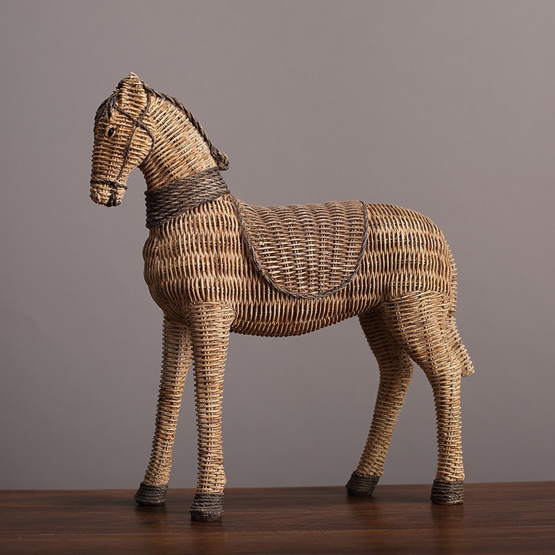 American Country Rattan Resin Horse Decoration Ornaments Homestay Living Room Entrance Creative Desk Crafts Decoration
