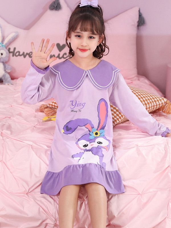 Camisón para niñas primavera y otoño nuevo estilo manga larga color sólido algodón dibujos animados Mella Ti niño grande bebé princesa pijama para niños