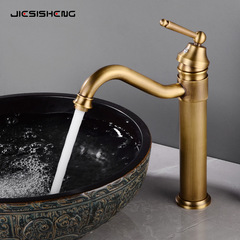 Basin faucet full copper antique European hot and cold water bathroom cabinet elevated single hole above counter basin retro faucet wholesale