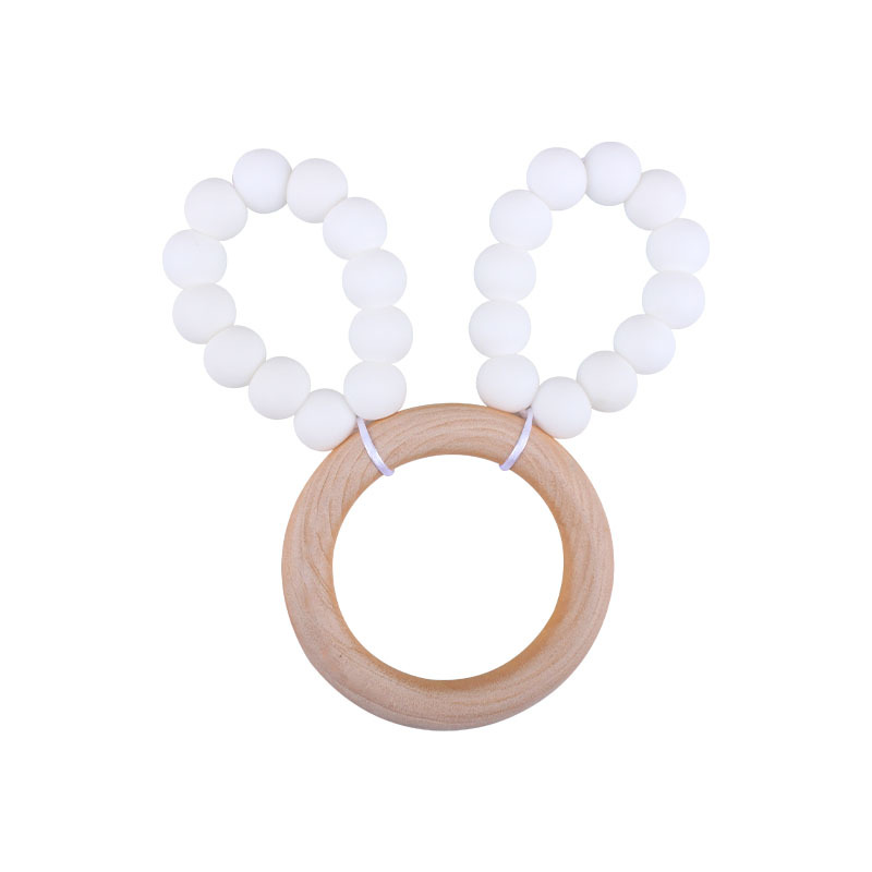DIY bebé creativo Hemu anillo teether pulsera juguete teether cuentas de silicona Orejas de conejo teether palo