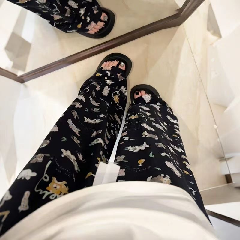 Cute Cartoon Leopard Print Kt Cat Pajamas Women's Spring and Autumn 2025 Thin Soft Plaid Can Be Weared Outside Sleeping Home Pants