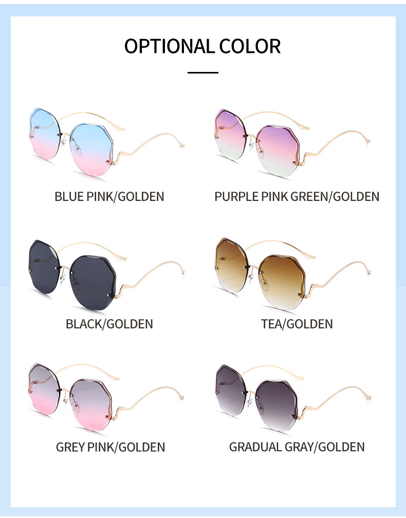 Nouvelles lunettes de soleil à bords coupés sans cadre Tendance européenne et américaine Lunettes de soleil dégradées à film océanique Lunettes de soleil à fleurs en forme de papillon_voghion.com