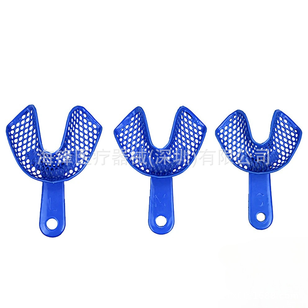Material dental plástico de acero soporte dental molde bandeja plástico azul modelo de película desechable dental de malla oral