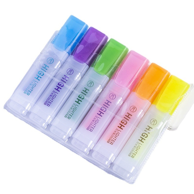 Resaltador de cabeza oblicua 6 colores marca de estudiante de gran capacidad tablero fluorescente clave marcador de color papelería especial al por mayor