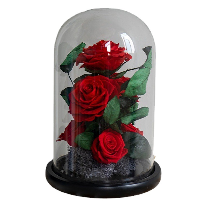 Yunnan Eternal Flower Rose Grand Prince Cubierta de cristal Producto terminado Regalo creativo para el Día de San Valentín Flor eterna Adorno de alta gama.