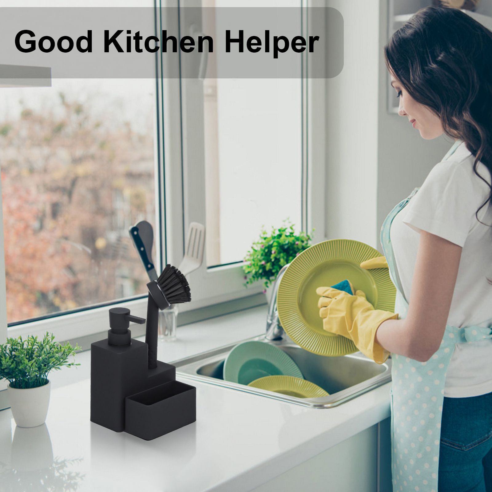 Cross-border wholesale household soap dispenser 3 in 1 function dishwashing liquid bottle dishwashing brush sponge kitchen storage finishing tool