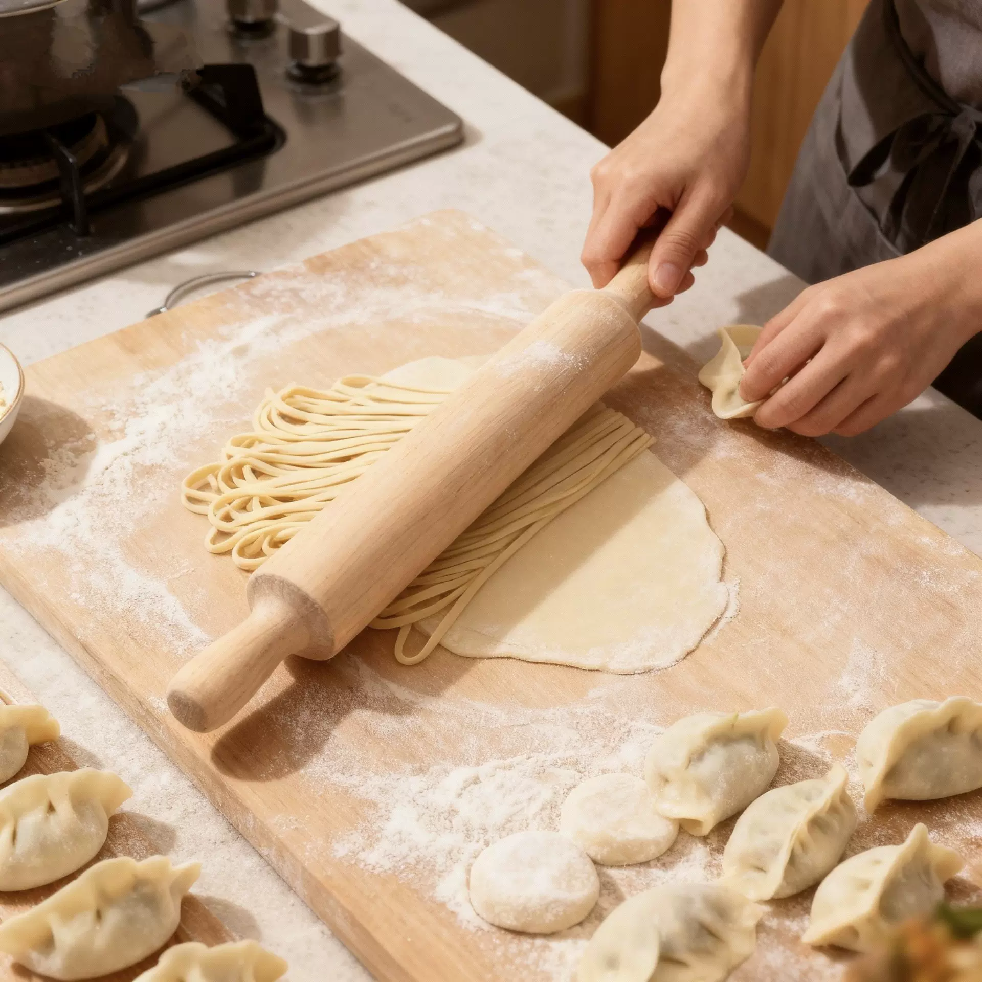 榉木擀面杖一体式无蜡无漆厨房烘培面条饺子实木擀面杖面粉棍家用