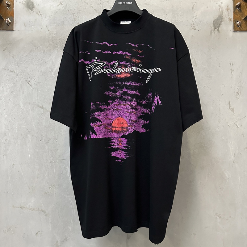Ceiling Cross-Border Trade Paris B-Style American Sunset Print Short-Sleeve T-Shirt Unisex One-Piece Dropshipping