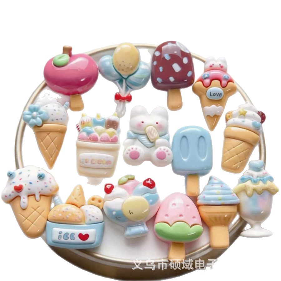 夏日亮面冰淇淋树脂DIY奶油胶发夹冰箱贴手机壳鞋扣手工材料贴片
