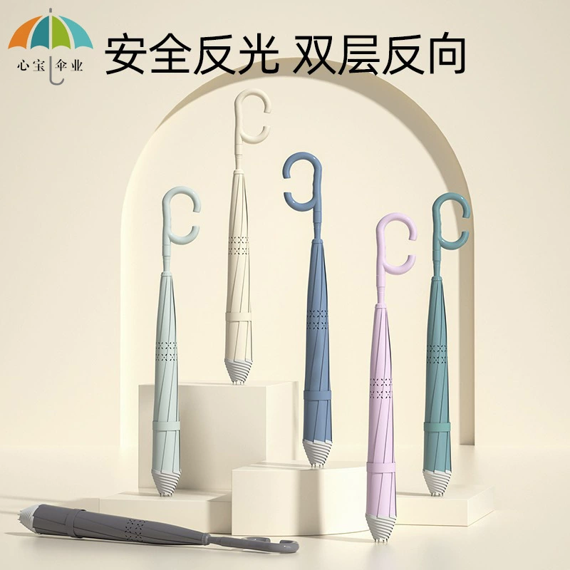 Двухслойный автоматический зонт-трость для автомобиля, женский зонт с длинной ручкой, устойчивый к штормам мужской двухслойный зонт-трость