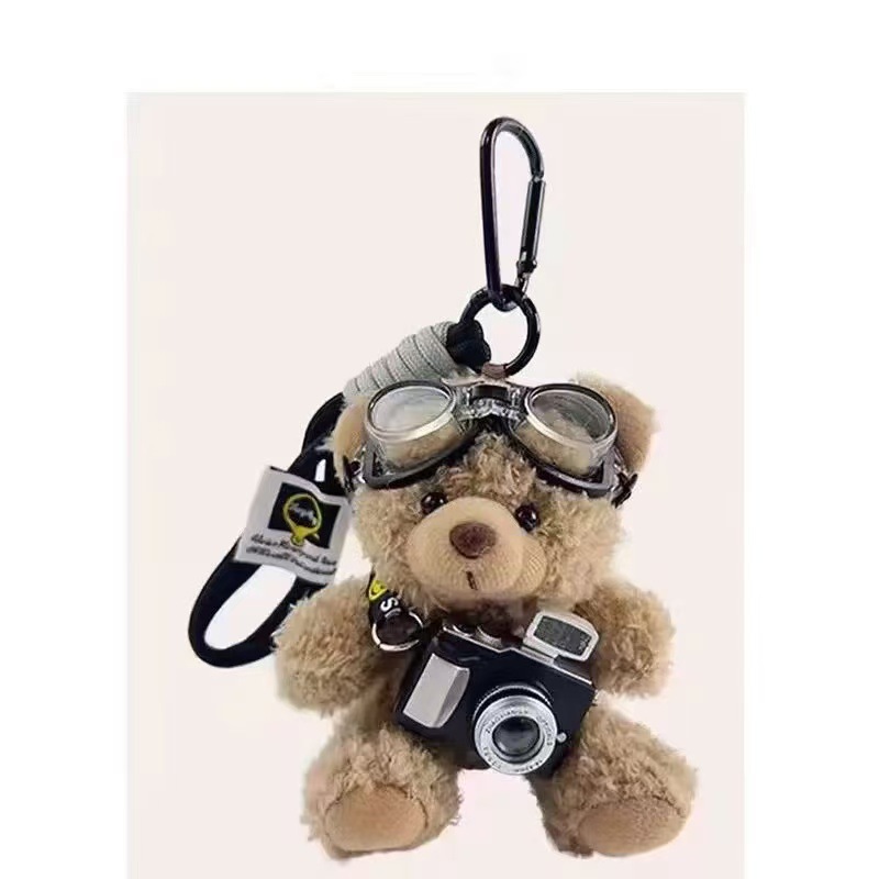 Cámara flash osos colgantes bolsos de peluche muñeca tela muñeca pareja llaveros regalo de cumpleaños creativo