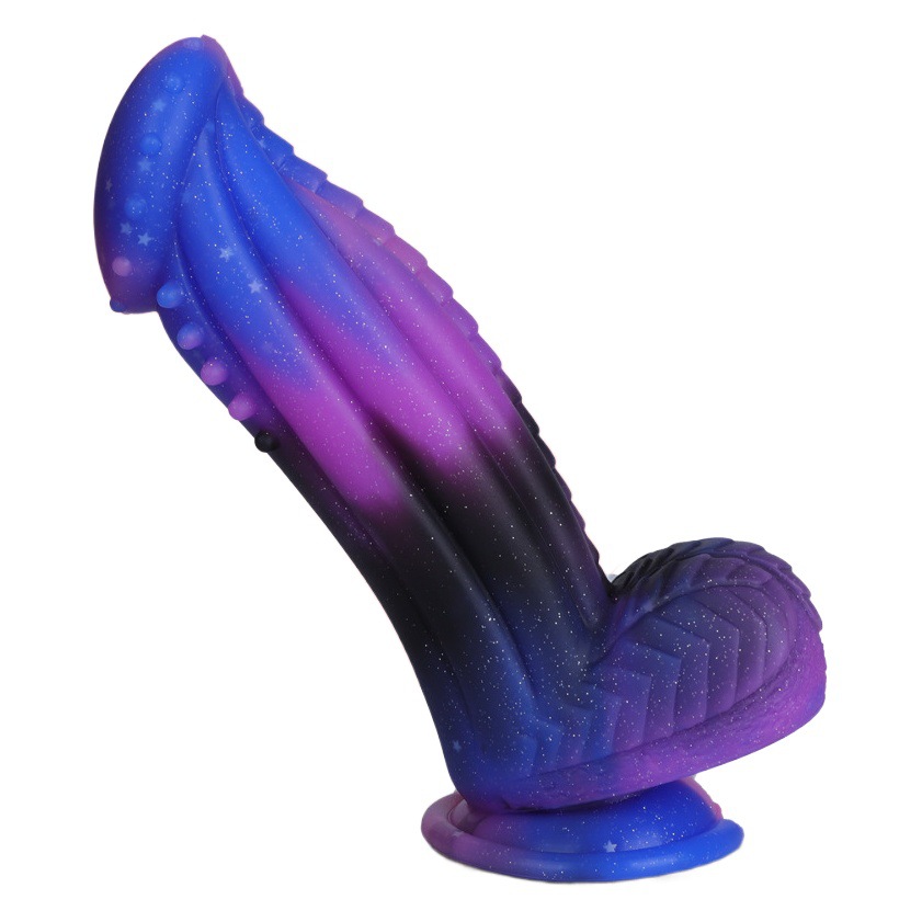Cielo estrellado color mezclado en forma de pene de silicona platino gran pene en forma de simulación anal plug falso pene suministros femeninos