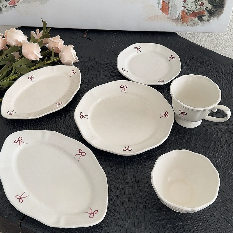 Japanese high quality afternoon tea, ceramic tableware with bow