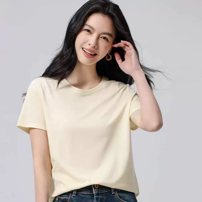 2025新款凉感短袖t恤女夏季休闲内搭打底时尚上衣纯色圆领简约T恤