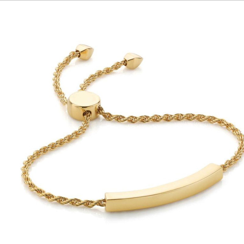 Couple Bracelet Mirror Finish Polished Stainless Steel Bend Bracelet with Twist Chain Personalized Laser Corroded Logo