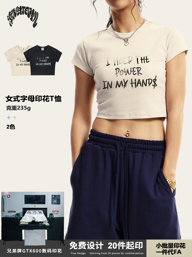2025 verano americano moda hot girl INS estilo delgado ropa de mujer sexy letras de cuello redondo camiseta de manga corta