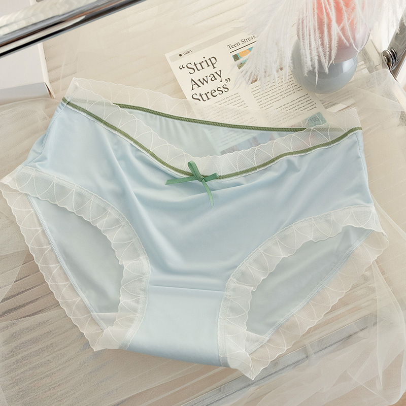 Ropa interior de seda de hielo verano de las mujeres delgada entrepierna de algodón antibacteriano chica sexy encaje triángulo pantalones cortos sin costuras ropa interior transpirable