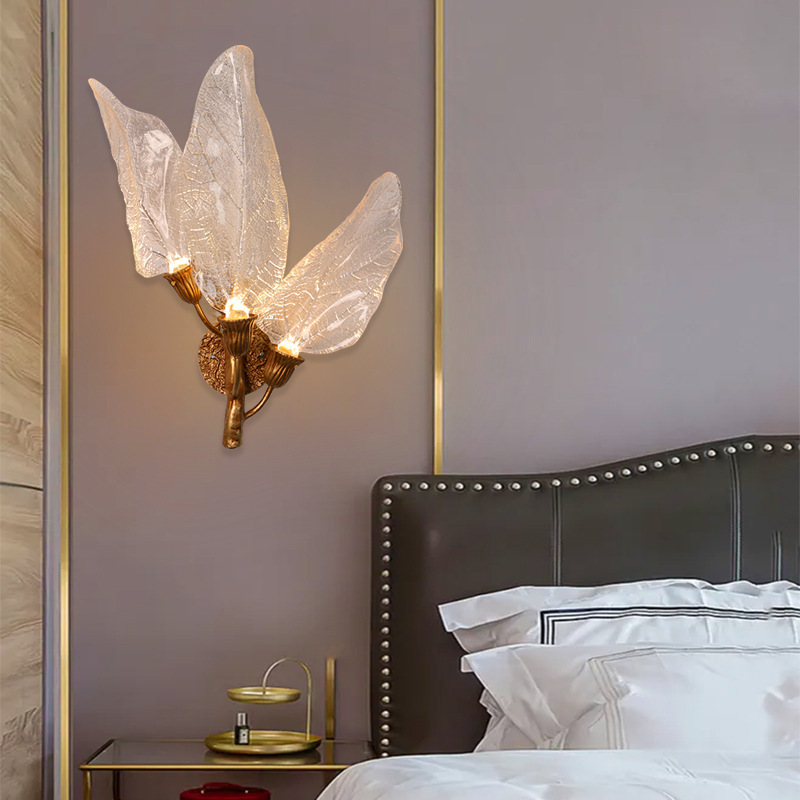 Light Luxury All Copper Living Room Wall Lamp Luxury Villa Bedroom Bedside Art Creative Resin High Color Value Lamps