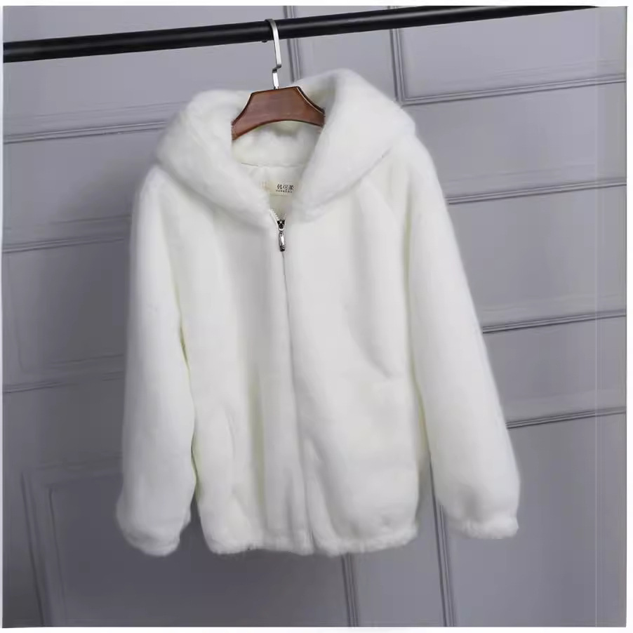 Women's Clothing Loose autumn and winter new style versatile fur plush thickened hooded mink short fur coat jacket_voghion.com