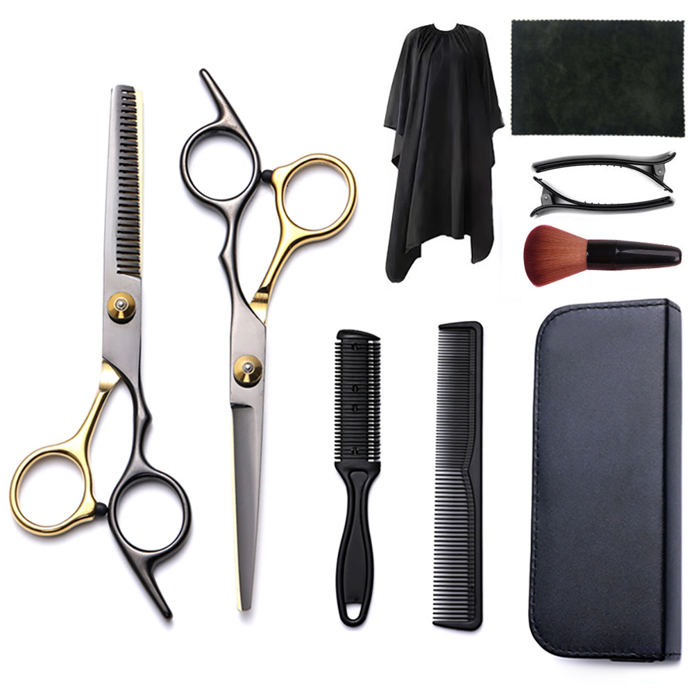 Corte de pelo tijeras transfronterizas amazonas color tijeras de dientes planas cortadas delgadas frange tijeras divisorias fábrica de tijeras al por mayor set de tijeras de peluquería