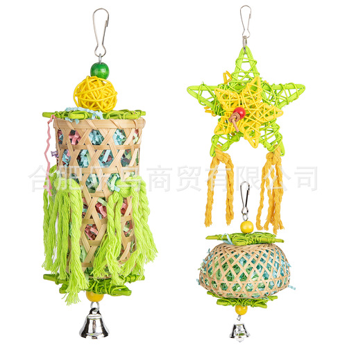 Parrot Toy Bird Supplies Three-Piece Set, Fresh and Simple Combination, Five-Star Twisted Grass Rope Biting Set 