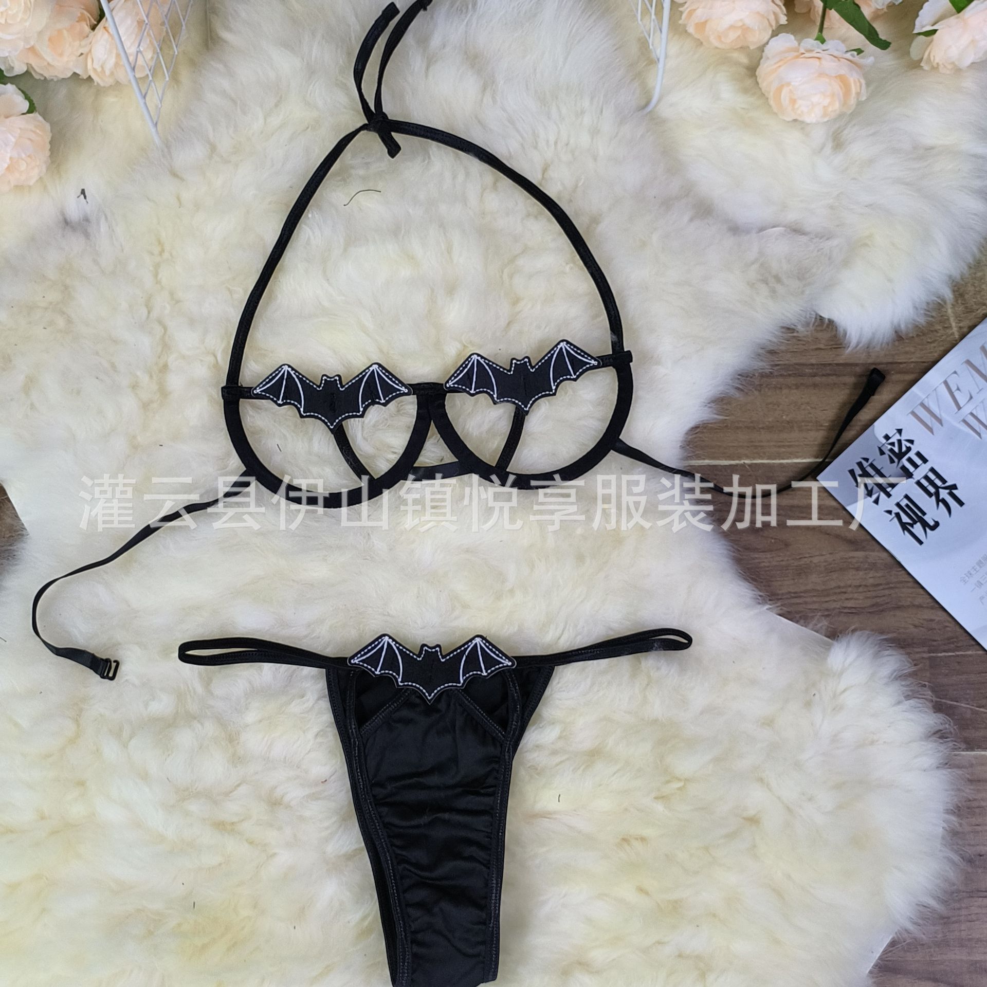 外贸欧美情趣内衣万圣节小恶魔性感系带睡衣女士三点比基尼套装