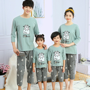 Детская летняя пижама, тонкий хлопковый комплект, семейный стиль