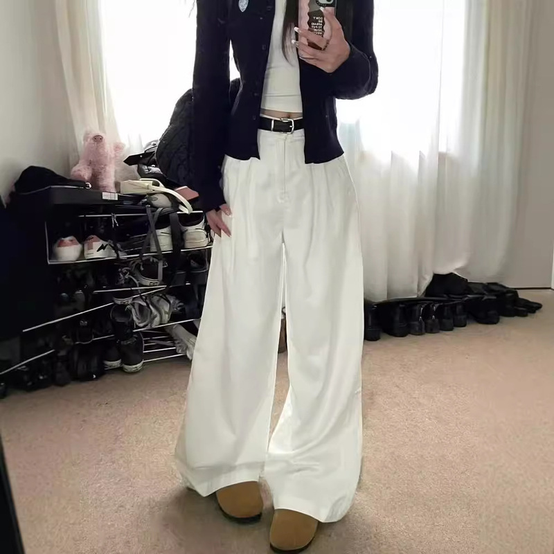 American Style Retro Casual Draping Jeans Women's High Waist Pear-Shaped Slim-Fit Loose Super Wide Leg Trousers American Style Retro Casual Draping Jeans Women's High Waist Pear-Shaped Slim-Fit Loose Super Wide Leg Trousers