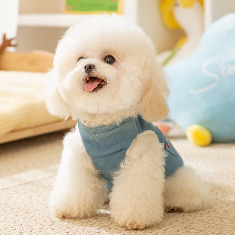 Otoño y invierno para perros coreanos simple botones de color vaquero tracción chaleco de algodón gato calentamiento ropa de mascotas