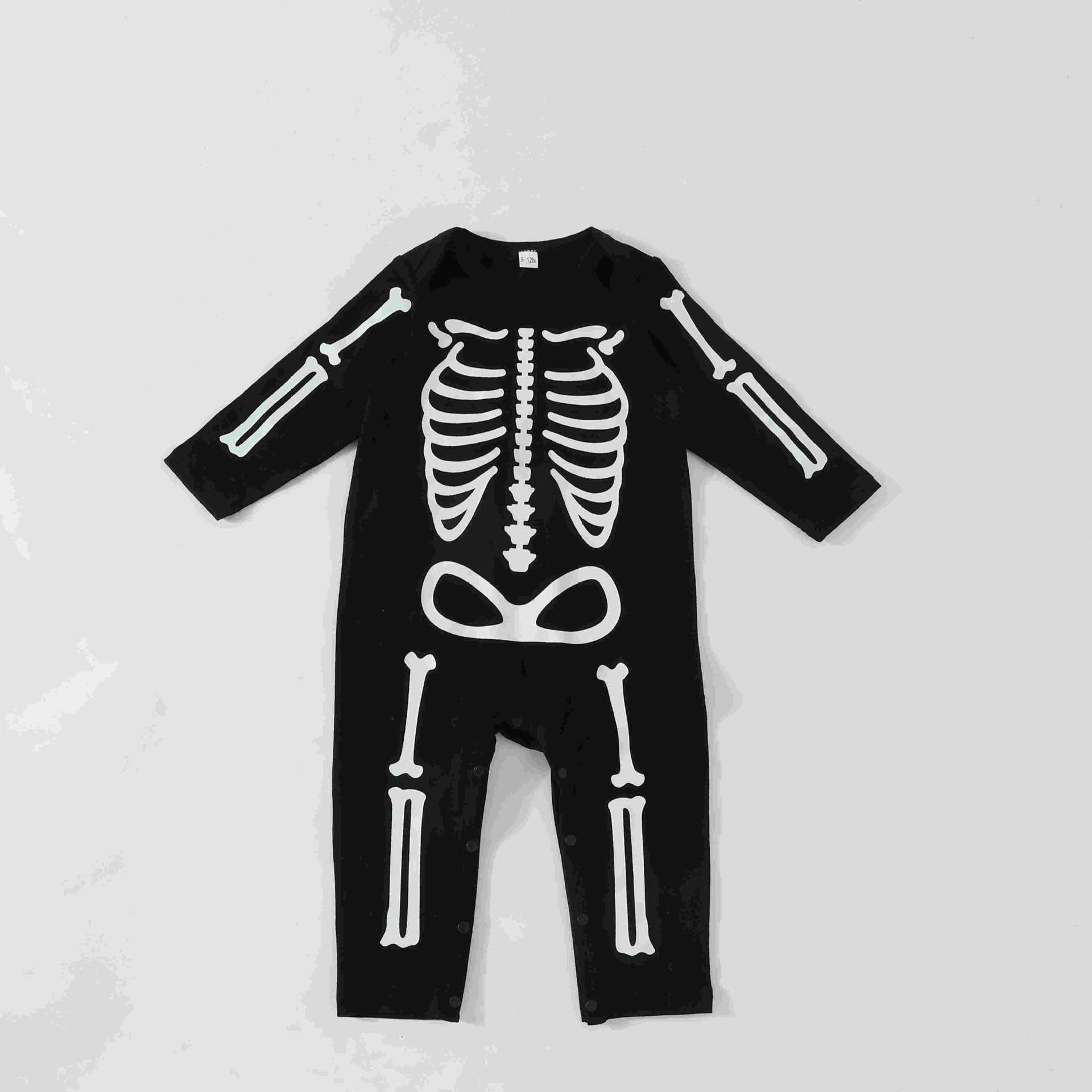 Spring and Autumn Baby Halloween Character Dress Up Fashion Night Light Skeleton jumpsuit_voghion.com