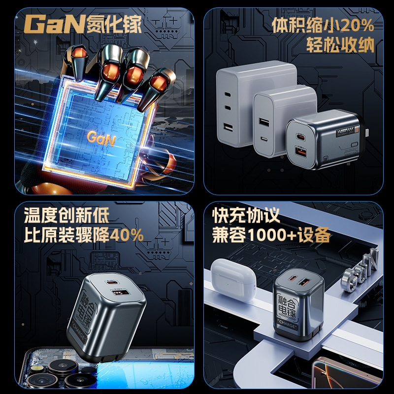 【融合电镓】双口65w快充头typec可折叠PD快充适用苹果华为充电器|undefined