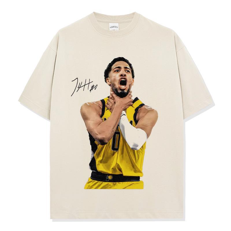Indiana Pacers Tyrese Haliburton Star Print American-Style Short-Sleeve T-Shirt