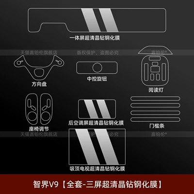 Suitable for Zhijie V9 Steering Car interior film - zhijie-v9-full-set-three-screen-ultra-clear-crystal-diamond-tempered-film