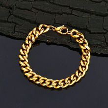 欧美嘻哈跨境龙虾扣圆磨不锈钢古巴链18k金男士手链配饰钛钢饰品