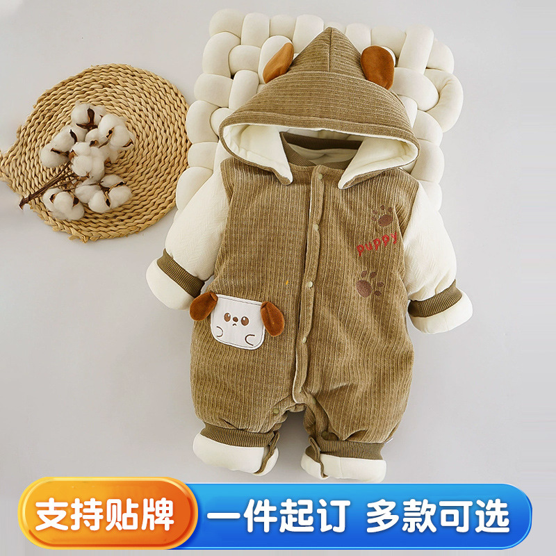 婴儿连帽连体衣加厚棉秋冬季新生儿外出服抱衣宝宝保暖棉服外出服