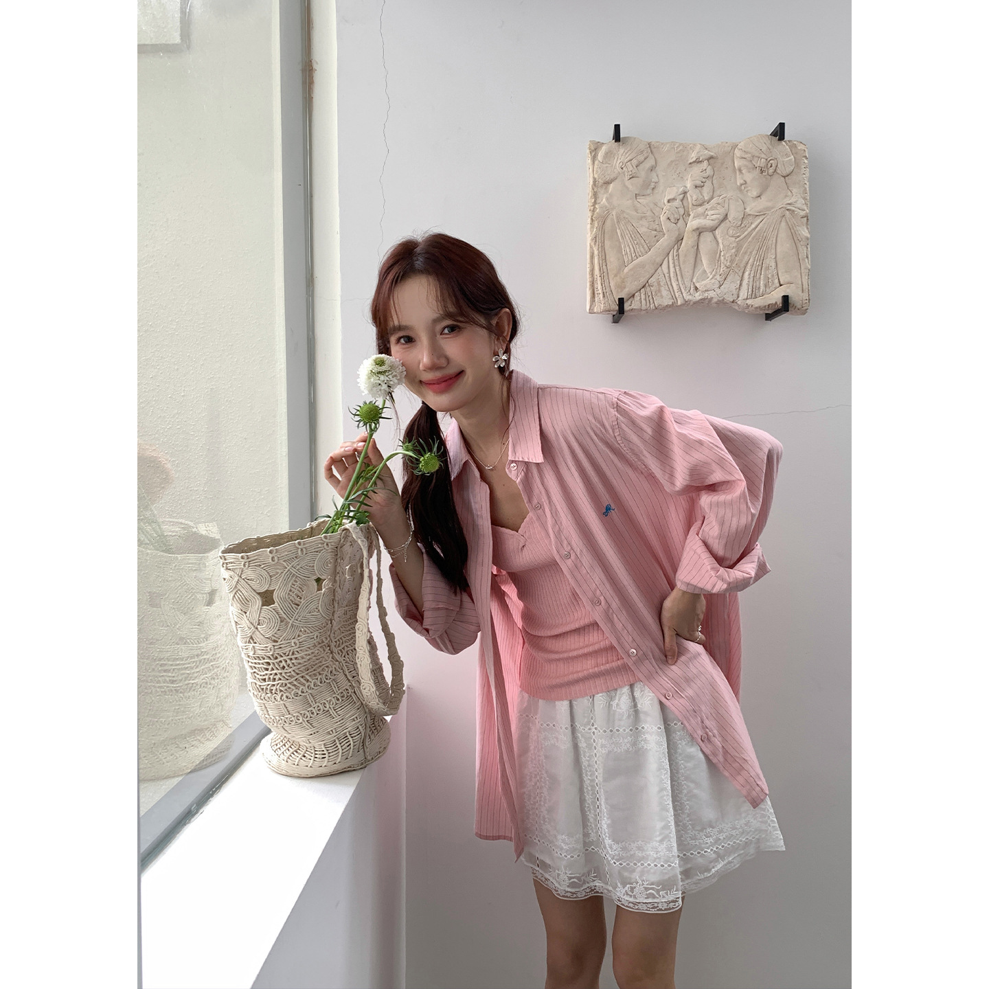 Casual and Comfortable Lazy Style Striped Thin Cotton Collared Shirt for Women, Sun Protection Shirt, Air Conditioning Shirt Ye0117