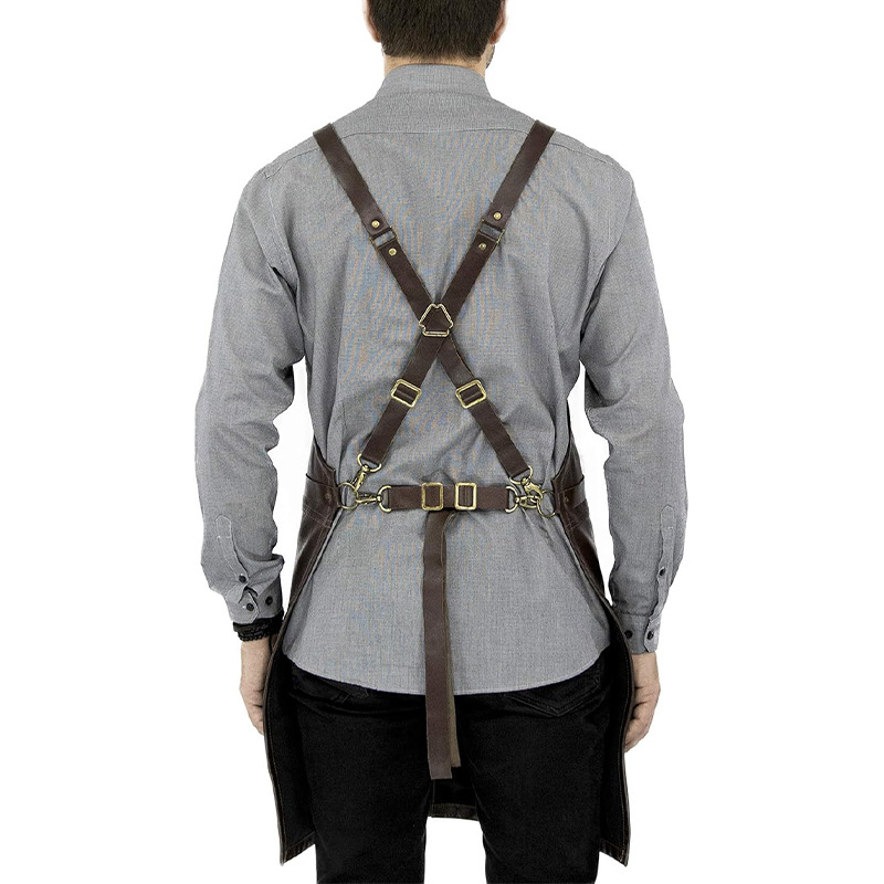 Delantal de piel de PU de Amazon transfronterizo, impermeable y a prueba de aceite, corte de pelo, ropa de trabajo, delantal de cocina para el hogar, personalizado al por mayor