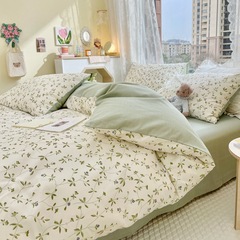 ins style 40 count bed four piece set pure cotton wholesale cotton quilt cover sheet bed sheet three piece student dormitory set