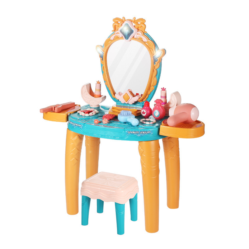 Comercio exterior infantil simulación de inducción de música梳妆台 set de chicas vestir mesa de maquillaje juguetes de maquillaje